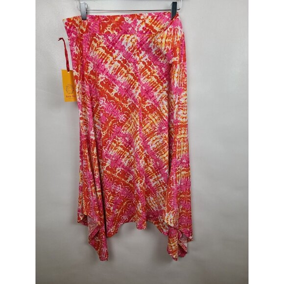 Ruby Rd Womens Solar Flair Skirt XL Orange Pink Abstract Uneven BOHO New - Picture 6 of 6